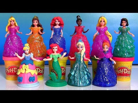 NEW Play Doh Sparkle Royal Palace - 10 Disney Princess Glitter Glider Magiclip Dolls Anna Elsa Ariel