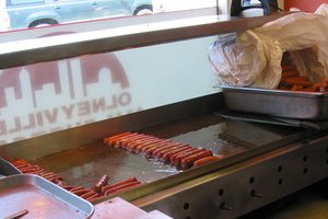 File - New York System Weiners (hotdogs) at Olneyville New York System Restaurant, Providence Rhode Island.