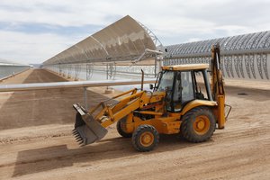 File - Construction of Morocco's Noor I solar power plant,  is nearing completion near Ouarzazate, Morocco, Friday April, 24, 2015 .