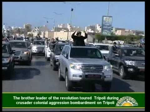 Gaddafi  Cruising the Streets of Tripoli, Libya 14 Apr 2011