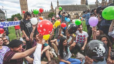 Photos of the Laughing Gas Protest Party Outside Westminster This Weekend