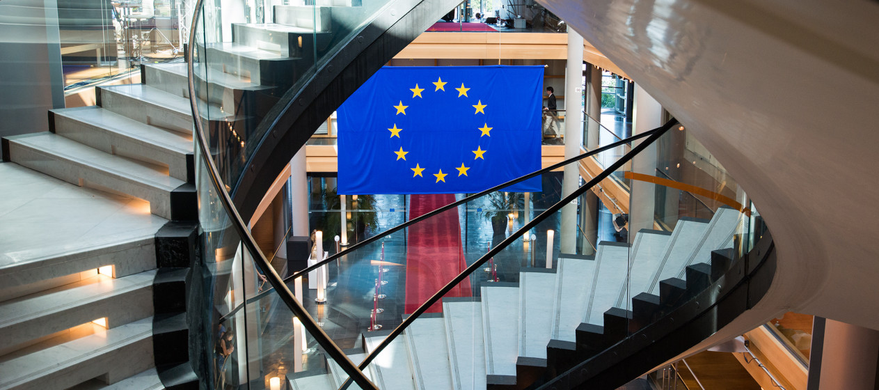 European flag inside the building of the European Parliament in Strasbourg. (European Parliament on Flickr)