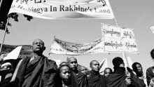 Monks protesting No Rohingya in Rakhine State.