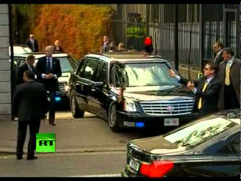 Video of Obama 'Beast' Cadillac limo stuck on ramp in Ireland