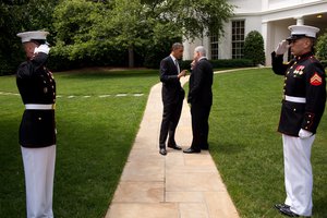 File - President Barack Obama talks with Prime Minister Benjamin Netanyahu of Israel as they walk from the Oval Office to the South Lawn Drive of the White House, following their meetings, May 20, 2011.