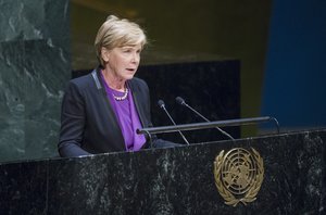 File - Maud De Boer-Buquicchio, Assistant Secretary-General and Special Rapporteur on the sale of children, child prostitiution, and child pornography, addresses the high-level meeting of the General Assembly on the occasion of the twenty-fifth anniversary of the adoption of the Convention on the Rights of the Child, 20 November, 2014.