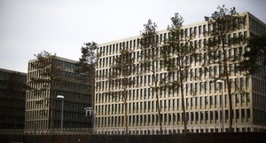 In this picture taken Thursday, April 30, 2015, the new headquarters of Germany's Federal Intelligence Agency, known by its acronym BND, is still under construction in Berlin, Germany.