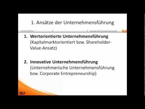 Unternehmensführung Tutorium 1, Teil 1: Shareholder Value-Ansatz, Corporate Entrepreneurship