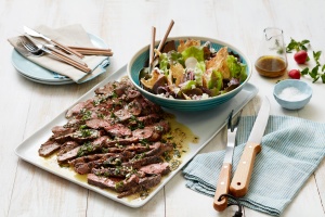 Barbecued lamb leg with fattoush salad