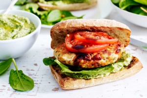 Chicken and avocado pesto burgers