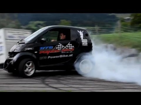 Smart Car with Hayabusa Turbo Engine! Smart Hayabusa Donuts and Burnout, Brutal Exhaust Sound!