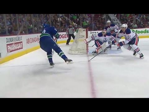 D. Sedin banks it in from behind the net