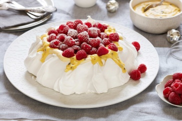 Raspberry and passionfruit pavlova