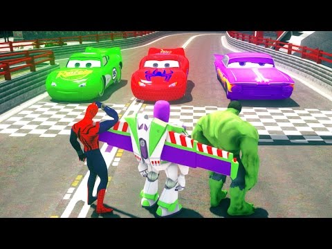 Spider-Man Hulk Toy Story Buzz Lightyear & Ramone Epic Race Disney Cars Lightning McQueen [HD]