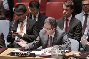 File - François Delattre, Permanent Representative of France to the UN, addresses the Security Council, United Nations, New York, 29 July, 2015.