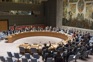 The Security Council unanimously adopts resolution 2249 (2015), calling on Member States that have the capacity to do so to take all necessary measures in compliance with international law, on the territory under the control of Islamic State in Iraq and the Levant (ISIL) in Syria and Iraq, to redouble and co-ordinate their efforts to prevent and suppress terrorist acts committed specifically by ISIL and to eradicate the safe haven they have established in Iraq and Syria, 20 November, 2015.