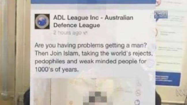 Pictures posted on the Australian Defence League's Facebook page, degrading Muslim women. Picture: ABC 7:30 program