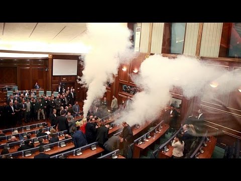 More tear gas chaos inside Kosovo parliament