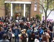 A crowd gathers at SOAS today