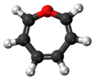 Ball-and-stick model of the oxepin molecule