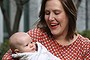 Kelly O'Dwyer with her daughter Olivia and Amanda Rishworth with her son Percy at Parliament House.