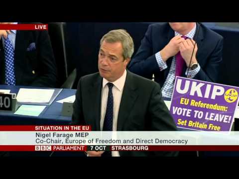 Nigel Farage attacks EU project and Angela Merkel (07Oct15)