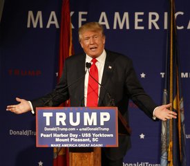 Republican presidential candidate, businessman Donald Trump, speaks during a rally coinciding with Pearl Harbor Day at Patriots Point aboard the aircraft carrier USS Yorktown in Mt. Pleasant, S.C., Monday, Dec. 7, 2015.