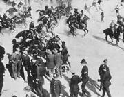 Police disperse a strike meeting, Market Square, Johannesburg, 1913.