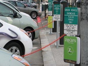 Three plug-in converted Toyota Prius recharging at San Francisco City Hall public charging station.