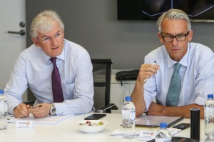 Negotiations: FFA chairman Steven Lowy (left) with CEO David Gallop at the monthly FFA meeting with the chairmen of all A-League clubs on Wednesday. 