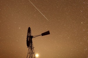 A meteor burns up in the atmosphere over the Spell Bore Yards in the Northern Territory last year.