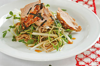 Sesame and miso pork with noodles.