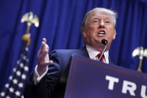 Developer Donald Trump delivers remarks during his announcement that he will run for president of the United States, in the lobby of Trump Tower, New York