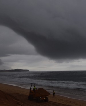 A storm cell moves along the coast at Narrabeen on Sydney's northern beaches on Wednesday. 