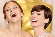 2013 Oscar winners Jennifer Lawrence and Anne Hathaway.