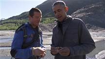 Bear Grylls has President Obama autograph a bottle opener on 'Running Wild'