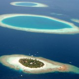 An aerial shot of the Maldives islands, which could be submerged due to climate. Liu Yongqiu / Xinhua Press