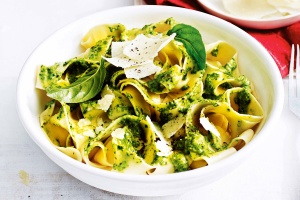 Fresh pasta with basil pesto