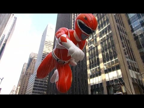 Red Mighty Morphin Power Ranger in Macy's 89th Thanksgiving Parade 2015 CBS Coverage (1080p HD)