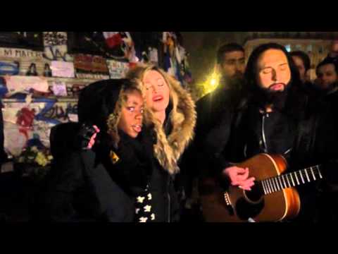 Madonna sings Imagine in Paris at Place de la République