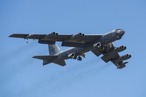 File - A B-52H Stratofortress takes off after being taken out of long term storage Feb. 13, 2015, at Davis-Monthan Air Force Base, Ariz.