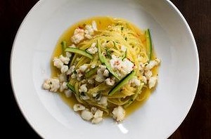 Tagliolini tossed with spanner crab meat, slivers of baby zucchini, garlic and chilli, one of the standout pasta dishes at Tipo 00.