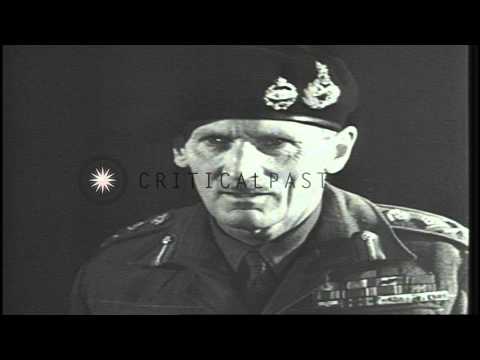 British Field Marshal Bernard Montgomery visits a war factory and speaks to worke...HD Stock Footage