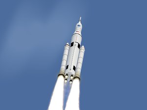 Space Launch System in Flight: Artist concept of the SLS in flight. The SLS is an advanced, heavy-lift rocket that will provide an entirely new capability for science and human exploration beyond Earth’s orbit.