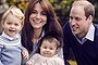 The Duke and Duchess of Cambridge with their two children, Prince George and Princess Charlotte, in a photograph taken late October 2015 at Kensington Palace in London.