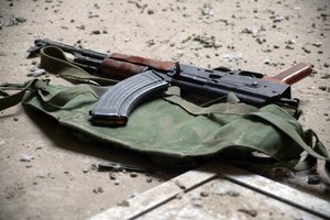 This is an Iraqi Tabuk 7.62 mm assault rifle found by US Marine Corps (USMC) Marines, 1st Battalion, 8th Marine Regiment (1/8), while searching for insurgents and weapon caches during a Security and Stabilization Operation (SASO) conducted as part of Operation AL FAJR, which was an offensive operation to eradicate enemy insurgents in Fallujah, Al Anbar Province, Iraq.