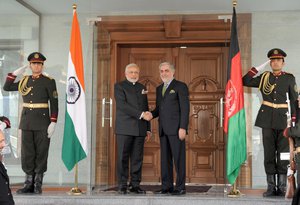 Indian Prime Minister, Shri Narendra Modi meeting the Chief Executive Officer of Afghanistan, Dr. A. Abdullah, in Kabul, Afghanistan on December 25, 2015.