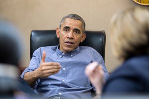 File - President Barack Obama holds a meeting in the Situation Room to discuss the the San Bernardino, Calif., shootings, Saturday, Dec. 5, 2015.