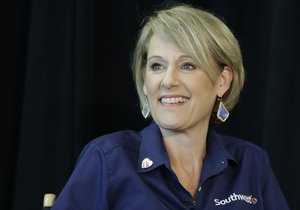 Southwest Airlines senior vice president Teresa Laraba speaks during a preview of the new international terminal at Houston Hobby Airport Thursday, Oct. 8, 2015, in Houston.