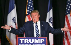 Republican presidential candidate Donald Trump speaks during a campaign stop in Council Bluffs, Iowa, Tuesday, Dec. 29, 2015.